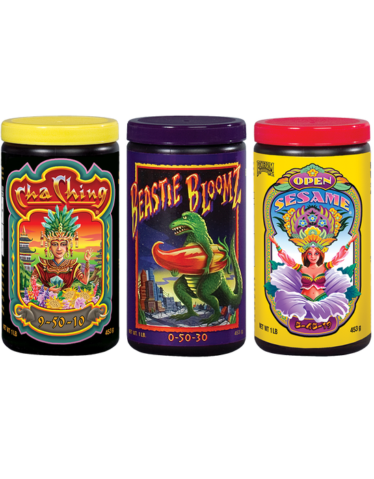 FoxFarm Cha Ching 1 pound jar, FoxFarm Beastie Bloomz 1 pound jar, FoxFarm Open Sesame 1 pound jar